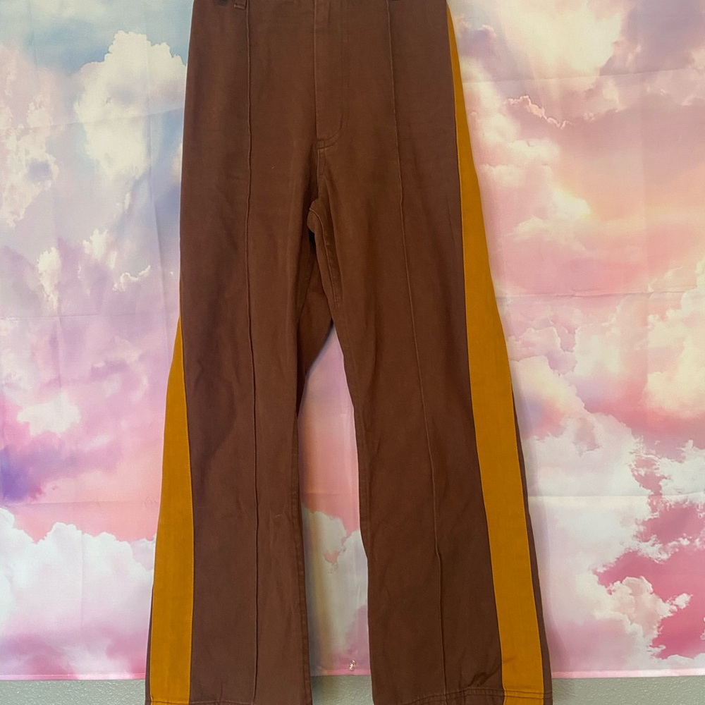 BBP BIG BUD PRESS fudgesicle brown and mustard CALVARY stripe pants 12-14” waist